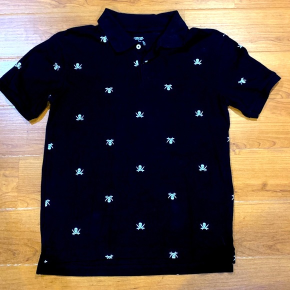 Cherokee Black Pirate Skull Printed Polo Shirt Boys Large - Picture 1 of 4